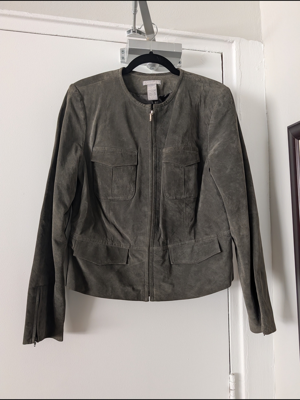 Olive-Grey Suede Zip-front Jacket